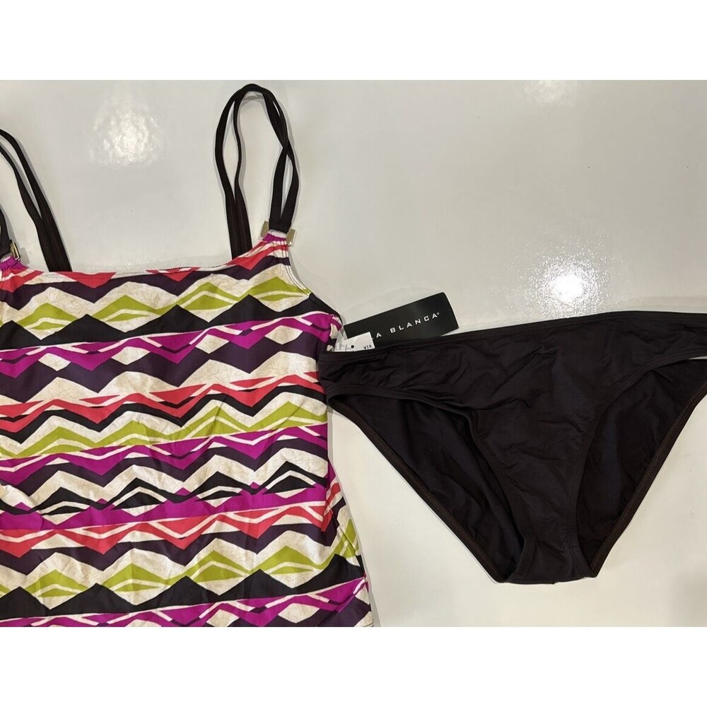 La Blanca Swim Bathing Suit 14 Underwire Colorful Geometric Print Tankini